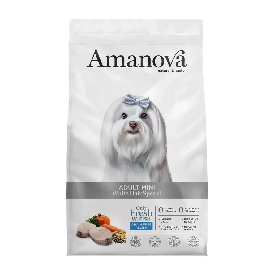 Amanova Hvid Fisk - White Hair Special, til små hunde